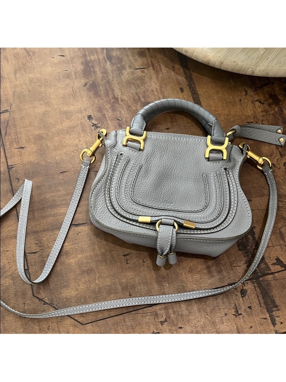 Chloe Gray Mini Marcie Crossbody with Gold Hardware